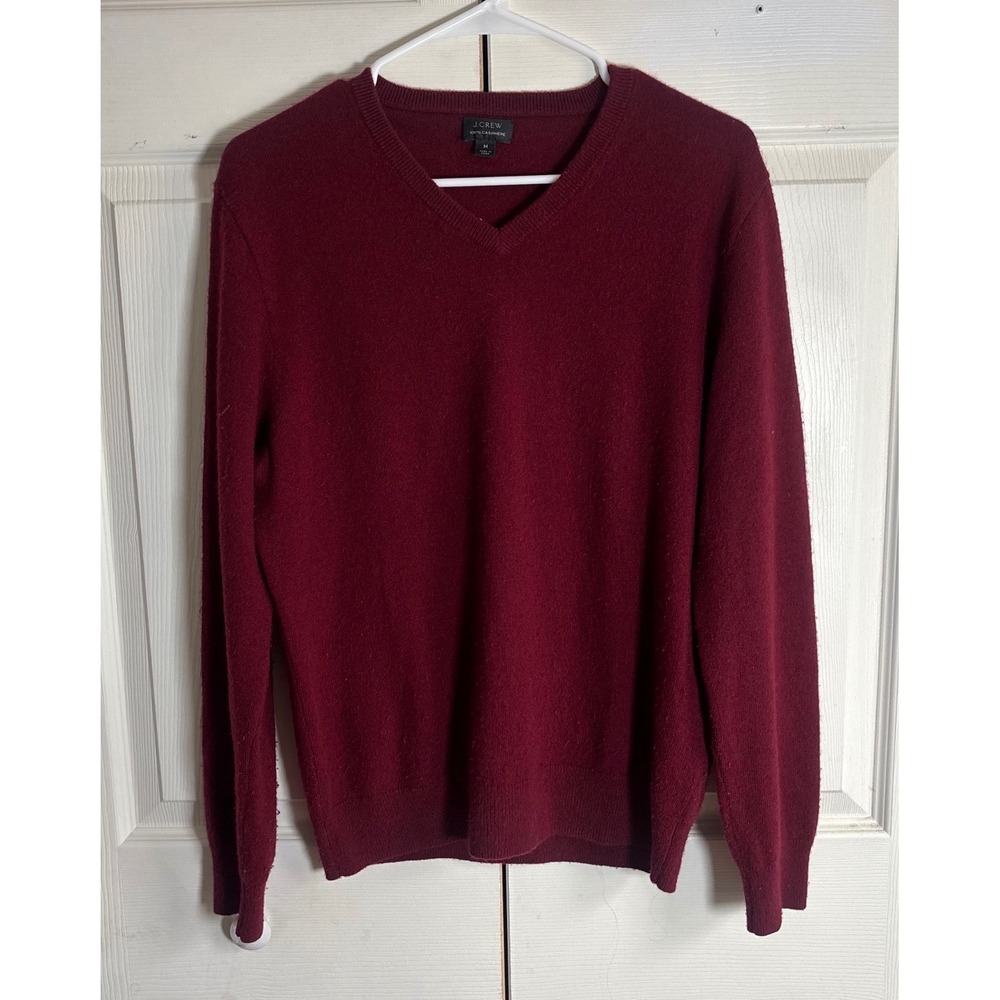 J.Crew Womens 100% Cashmere V-Neck Sweater Burgundy Red Wine Size Medium